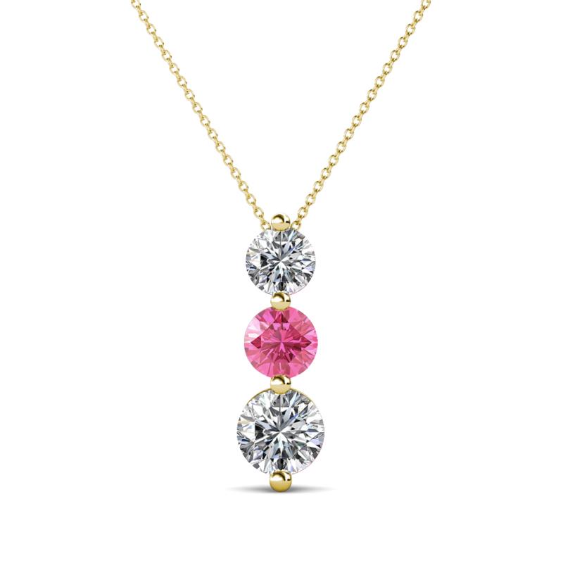 Kesha (4.2mm) Round Pink Tourmaline and Lab Grown Diamond Graduated Three Stone Drop Pendant 