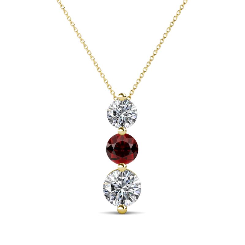 Kesha (4.2mm) Round Red Garnet and Lab Grown Diamond Graduated Three Stone Drop Pendant 