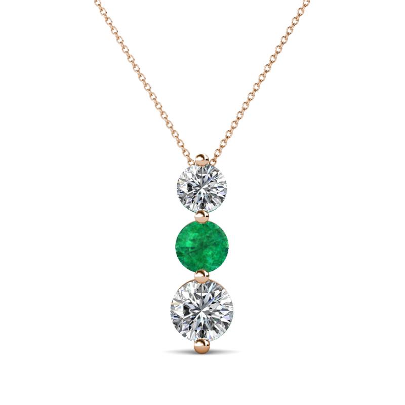 Kesha (4.2mm) Round Emerald and Lab Grown Diamond Graduated Three Stone Drop Pendant 