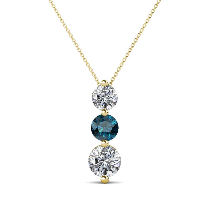 Kesha (4.2mm) Round Blue Diamond and White Lab Grown Diamond Graduated Three Stone Drop Pendant 