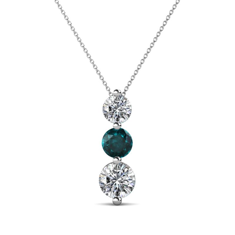 Kesha (4.2mm) Round London Blue Topaz and Lab Grown Diamond Graduated Three Stone Drop Pendant 