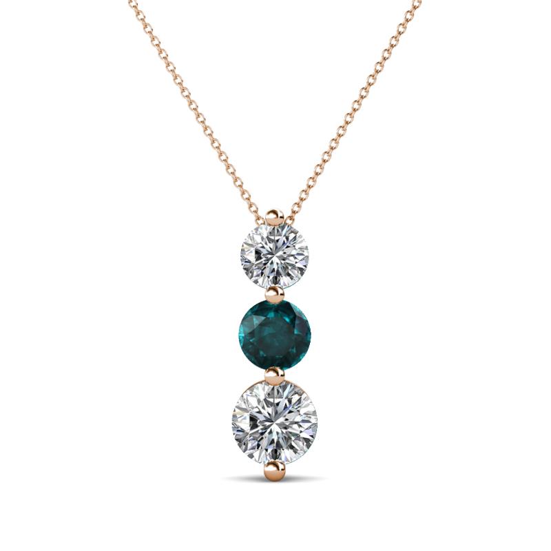 Kesha (4.2mm) Round London Blue Topaz and Lab Grown Diamond Graduated Three Stone Drop Pendant 