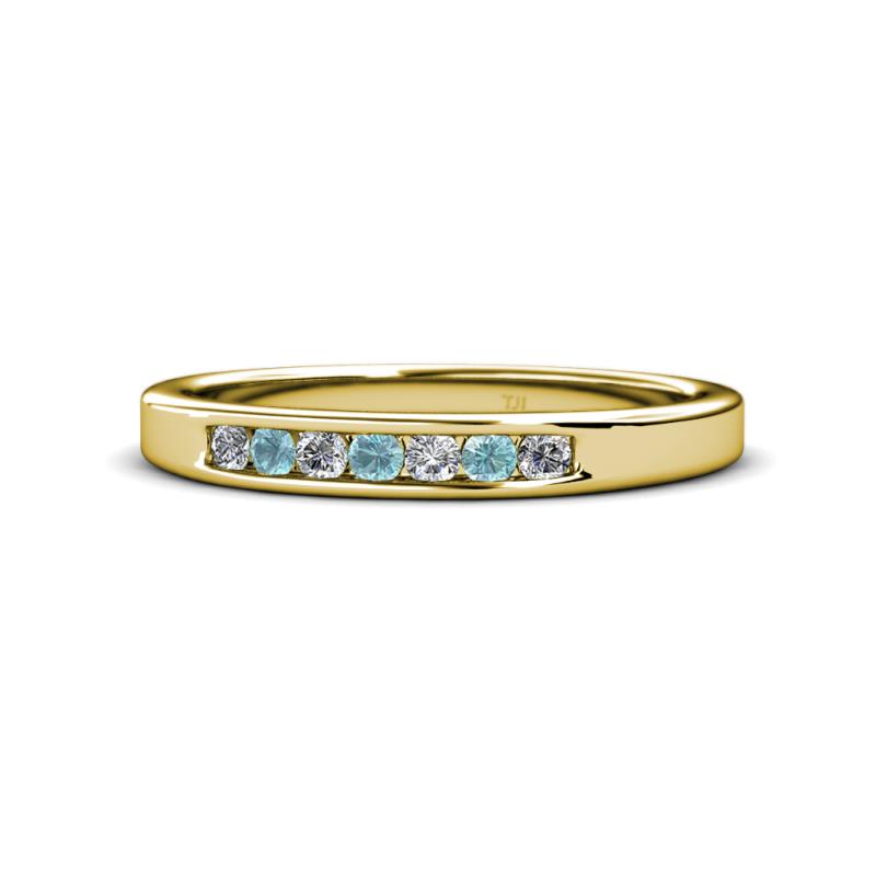 Kathiryn 2.40 mm Aquamarine and Lab Grown Diamond 7 Stone Wedding Band 