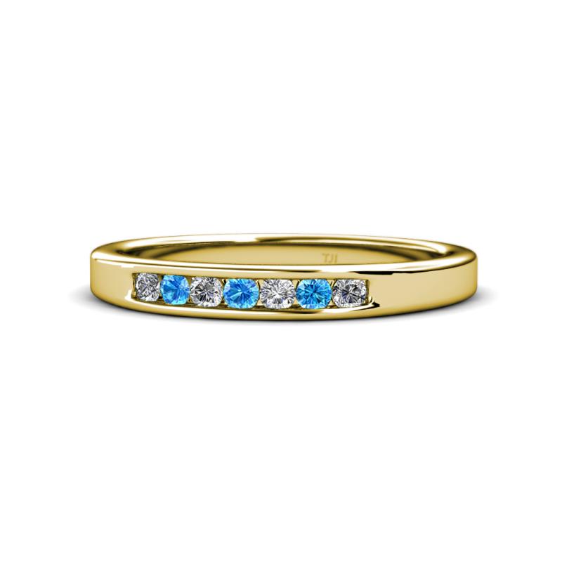 Kathiryn 2.40 mm Blue Topaz and Lab Grown Diamond 7 Stone Wedding Band 