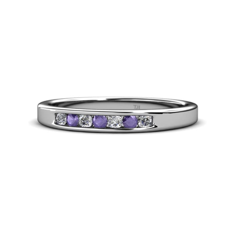 Kathiryn 2.40 mm Iolite and Lab Grown Diamond 7 Stone Wedding Band 