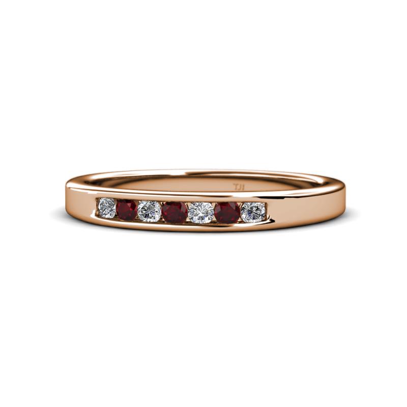 Kathiryn 2.40 mm Red Garnet and Lab Grown Diamond 7 Stone Wedding Band 