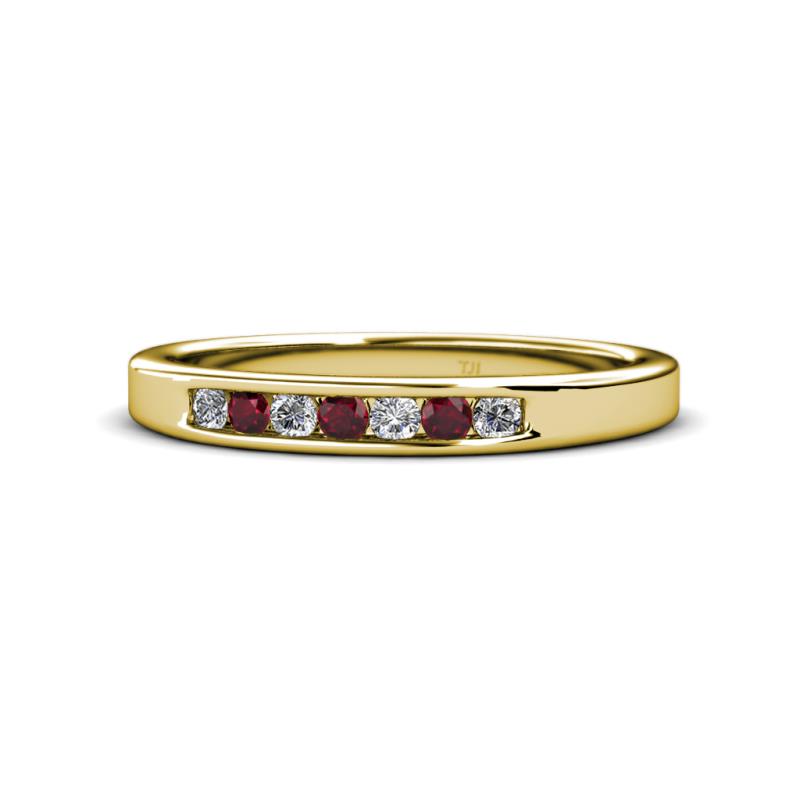 Kathiryn 2.40 mm Ruby and Lab Grown Diamond 7 Stone Wedding Band 