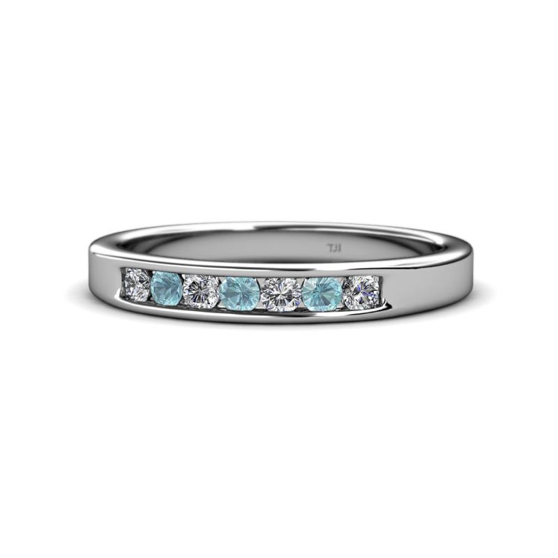 Kathiryn 2.70 mm Aquamarine and Lab Grown Diamond 7 Stone Wedding Band 