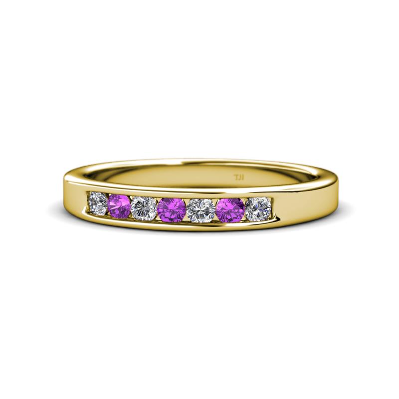 Kathiryn 2.70 mm Amethyst and Lab Grown Diamond 7 Stone Wedding Band 