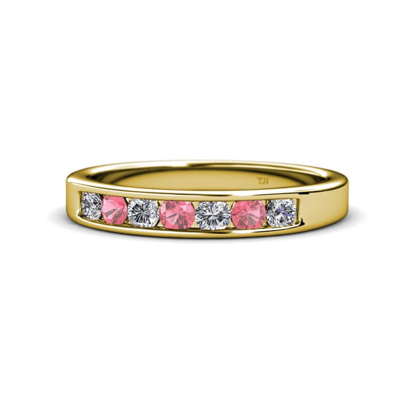 Kathiryn 3.00 mm Pink Tourmaline and Lab Grown Diamond 7 Stone Wedding Band 