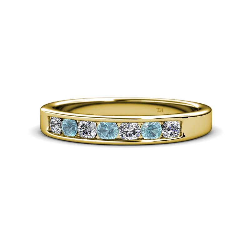 Kathiryn 3.00 mm Aquamarine and Lab Grown Diamond 7 Stone Wedding Band 