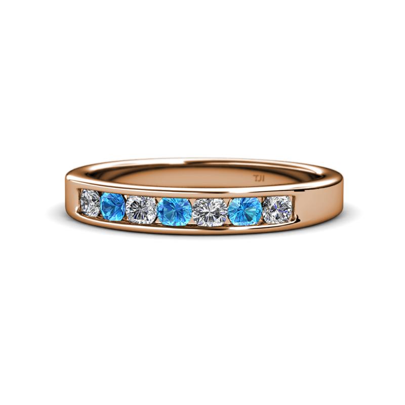 Kathiryn 3.00 mm Blue Topaz and Lab Grown Diamond 7 Stone Wedding Band 