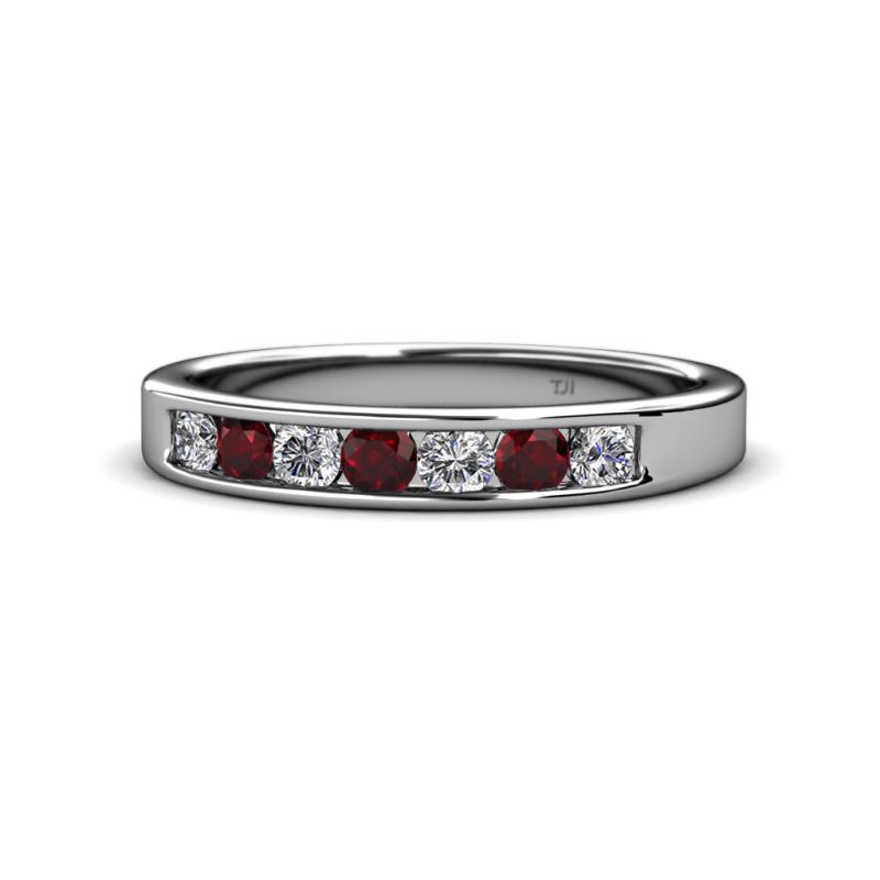 Kathiryn 3.00 mm Red Garnet and Lab Grown Diamond 7 Stone Wedding Band 