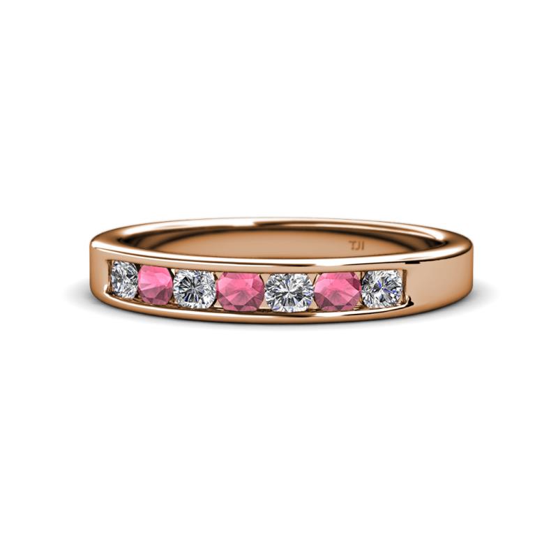 Kathiryn 3.00 mm Rhodolite Garnet and Lab Grown Diamond 7 Stone Wedding Band 