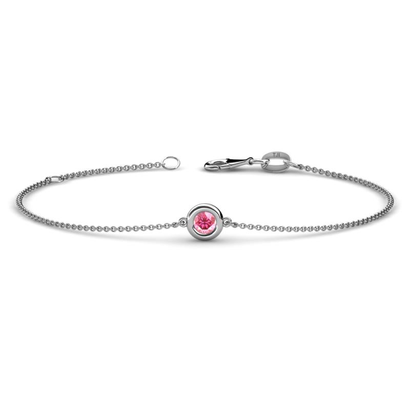 Alys (3.8mm) Round Pink Tourmaline Solitaire Station Minimalist Bracelet 