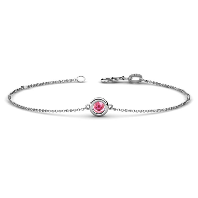 Alys (4mm) Round Pink Tourmaline Solitaire Station Minimalist Bracelet 