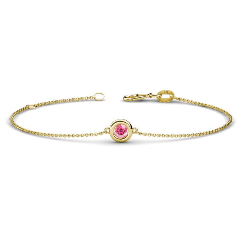 Alys (4mm) Round Pink Tourmaline Solitaire Station Minimalist Bracelet 