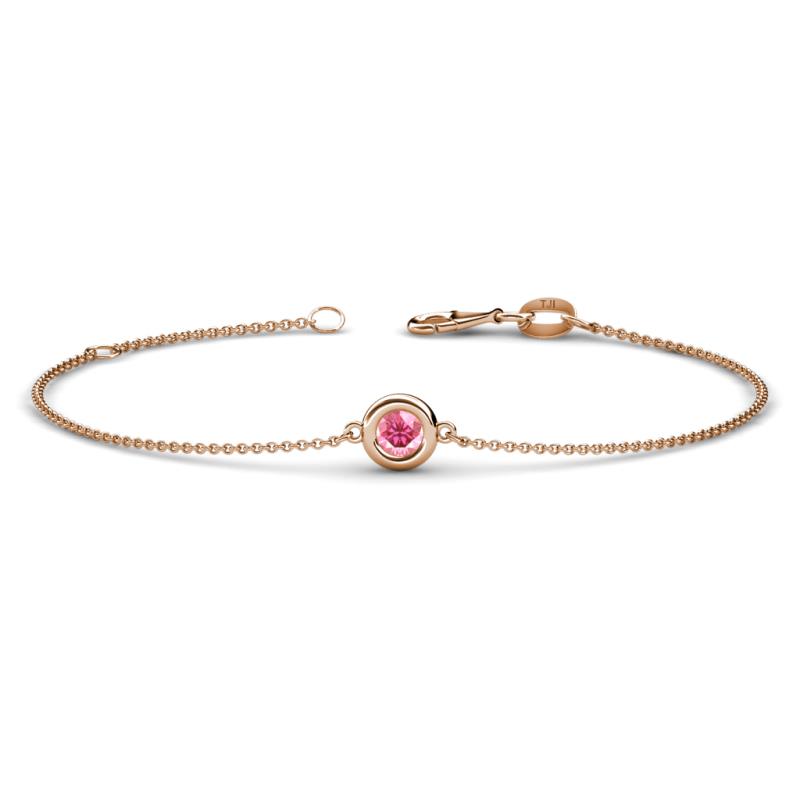 Alys (4mm) Round Pink Tourmaline Solitaire Station Minimalist Bracelet 