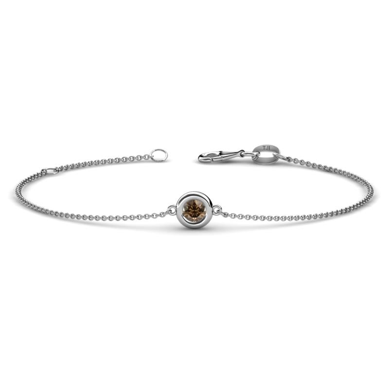 Alys (4mm) Round Smoky Quartz Solitaire Station Minimalist Bracelet 
