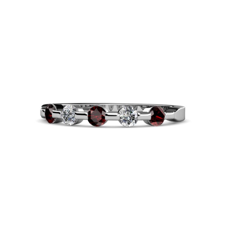 Keva 3.00 mm Red Garnet and Lab Grown Diamond 5 Stone Wedding Band 