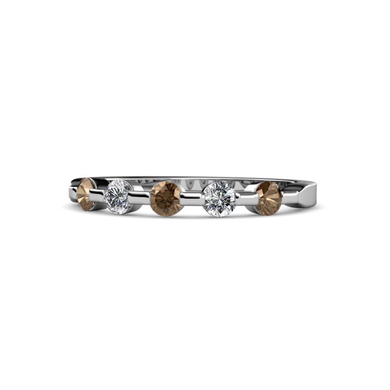 Keva 3.00 mm Smoky Quartz and Lab Grown Diamond 5 Stone Wedding Band 