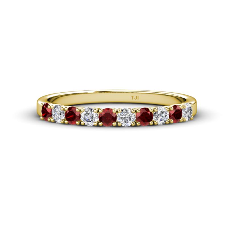 Emlynn 2.70 mm Red Garnet and Lab Grown Diamond 10 Stone Wedding Band 