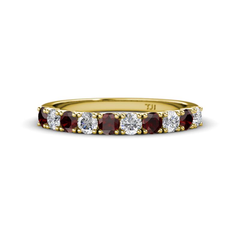 Emlynn 3.00 mm Red Garnet and Lab Grown Diamond 10 Stone Wedding Band 