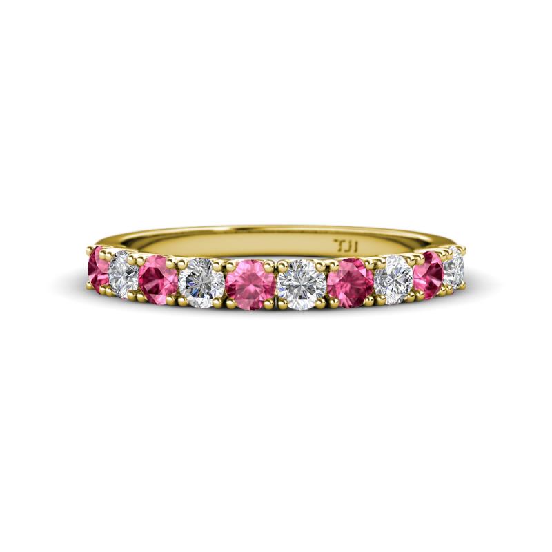 Emlynn 3.00 mm Pink Tourmaline and Lab Grown Diamond 10 Stone Wedding Band 