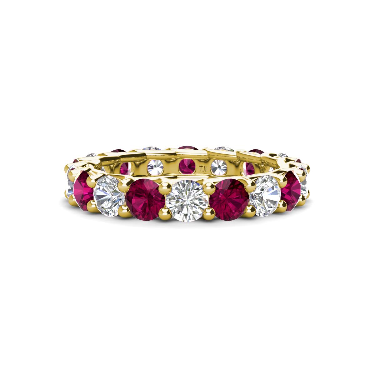 Laida 3.80 mm Rhodolite Garnet and Lab Grown Diamond Eternity Band 