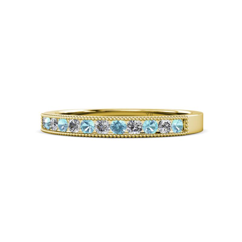 Ronia Aquamarine and Lab Grown Diamond 12 Stone Wedding Band 
