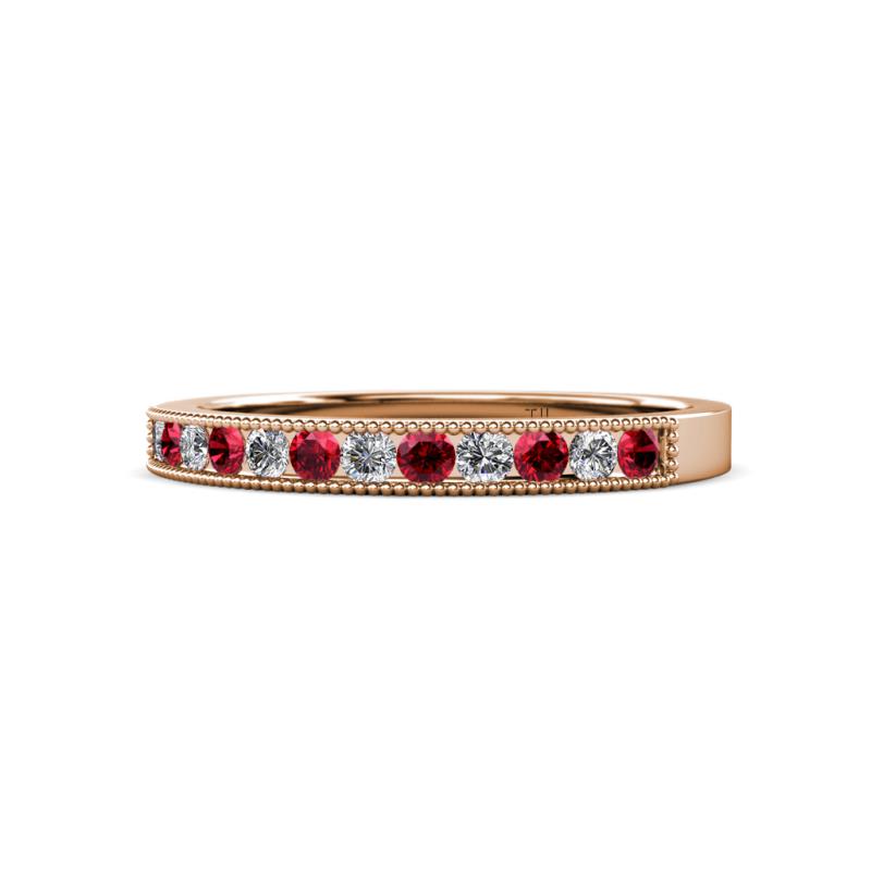 Ronia Ruby and Lab Grown Diamond 12 Stone Wedding Band 