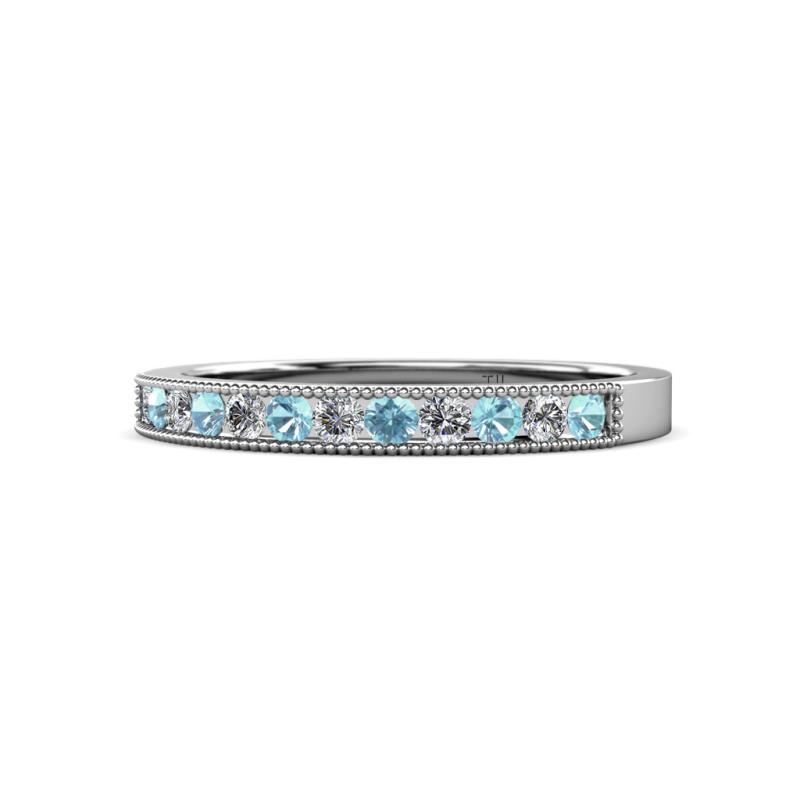 Ronia Aquamarine and Lab Grown Diamond 12 Stone Wedding Band 