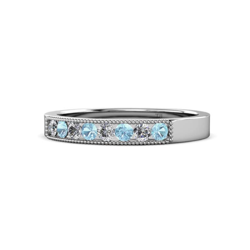 Gania 2.40 mm Aquamarine and Lab Grown Diamond 8 Stone Wedding Band 