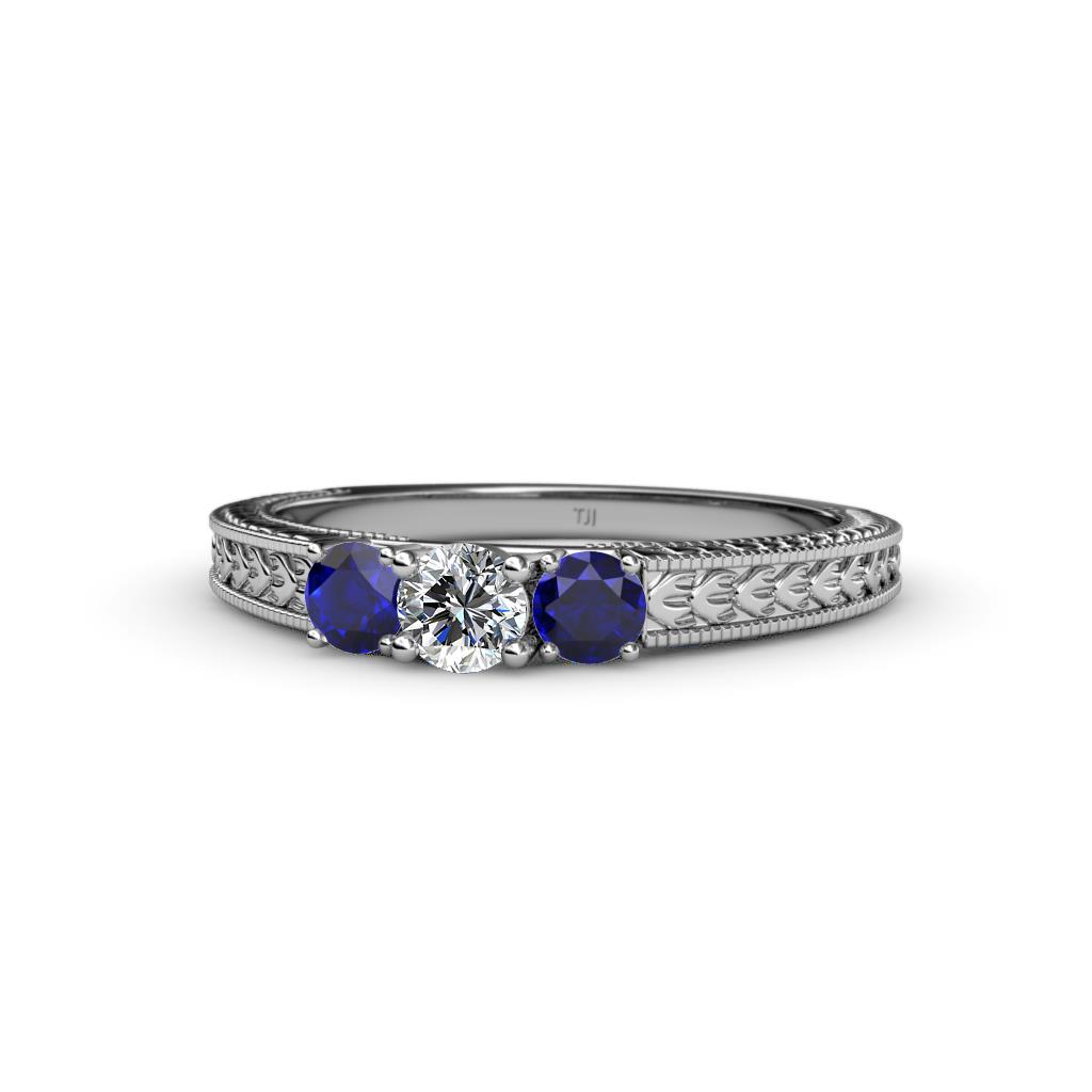 Reveka Blue Sapphire and Lab Grown Diamond Three Stone Engagement Ring 
