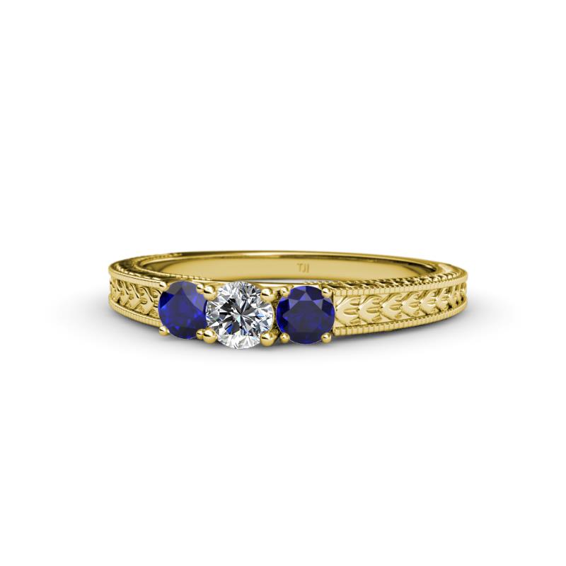 Reveka Blue Sapphire and Lab Grown Diamond Three Stone Engagement Ring 