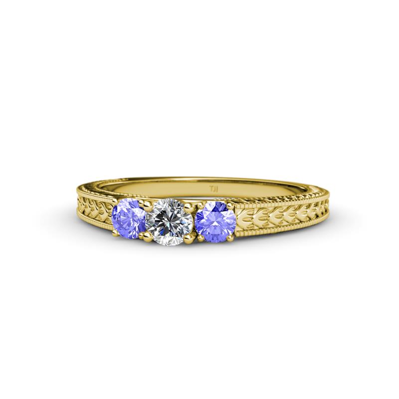 Reveka Tanzanite and Lab Grown Diamond Three Stone Engagement Ring 