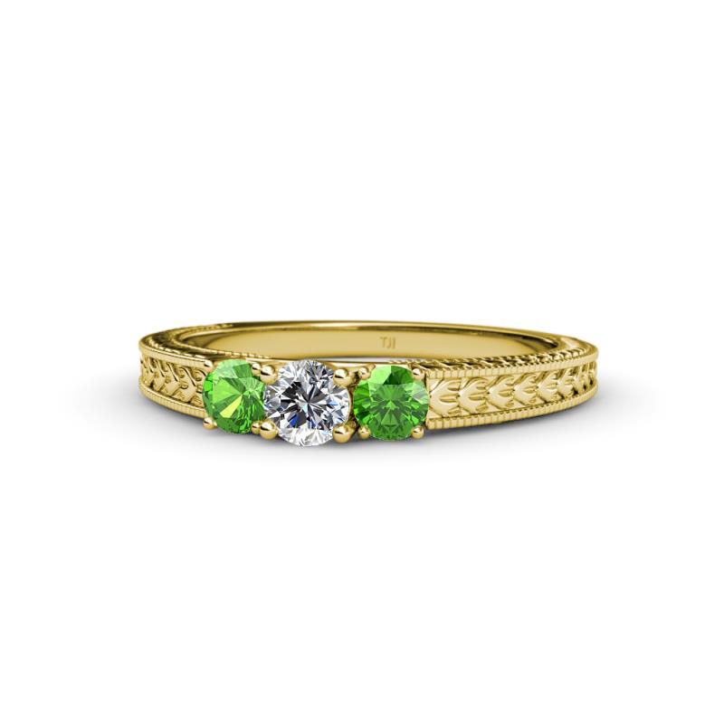 Reveka Green Garnet and Lab Grown Diamond Three Stone Engagement Ring 