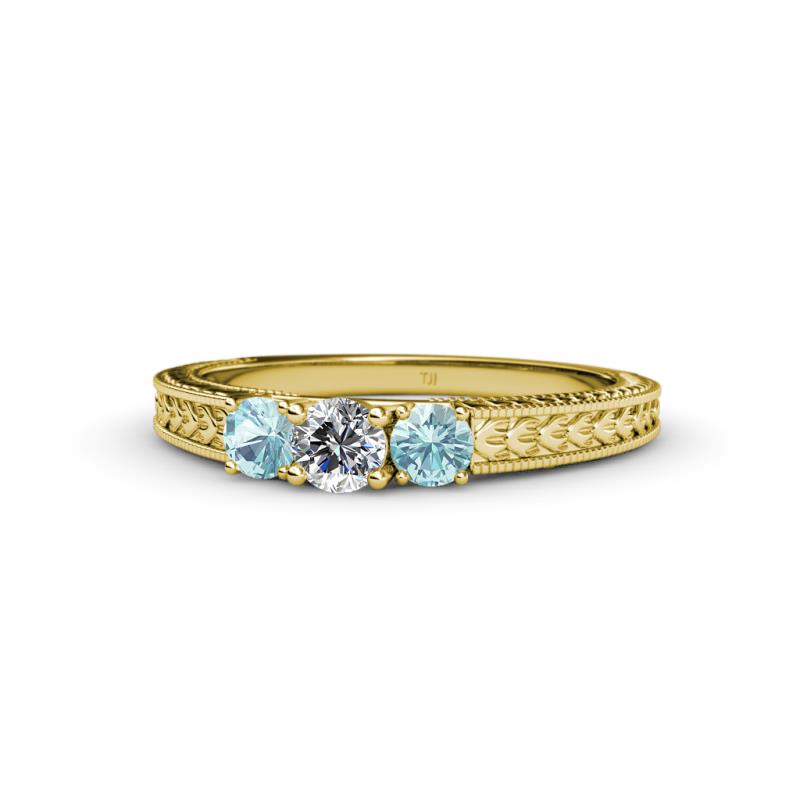 Reveka Aquamarine and Lab Grown Diamond Three Stone Engagement Ring 