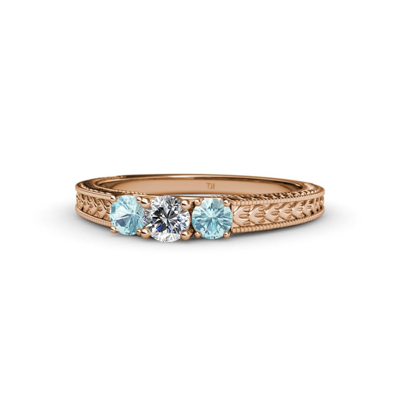 Reveka Aquamarine and Lab Grown Diamond Three Stone Engagement Ring 