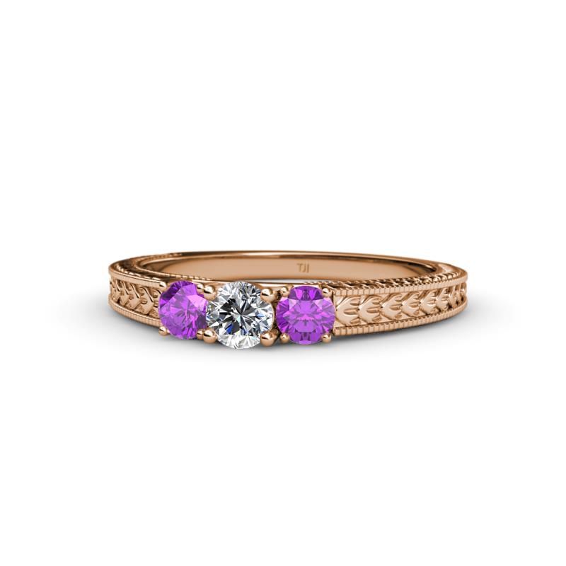 Reveka Amethyst and Lab Grown Diamond Three Stone Engagement Ring 