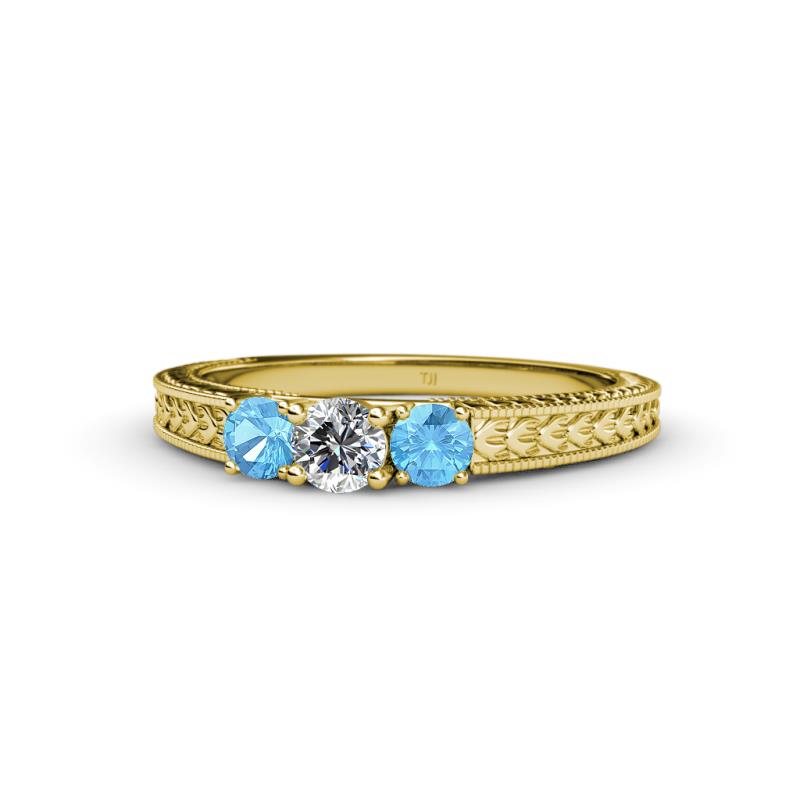 Reveka Blue Topaz and Lab Grown Diamond Three Stone Engagement Ring 