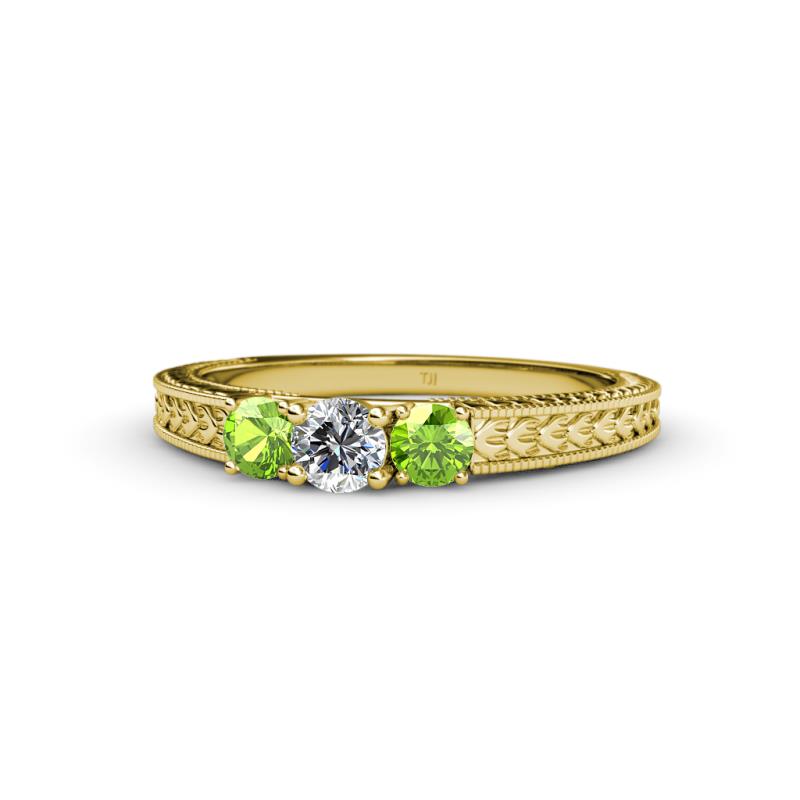 Reveka Peridot and Lab Grown Diamond Three Stone Engagement Ring 