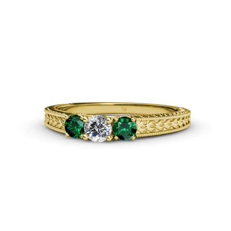 Reveka Emerald and Lab Grown Diamond Three Stone Engagement Ring 