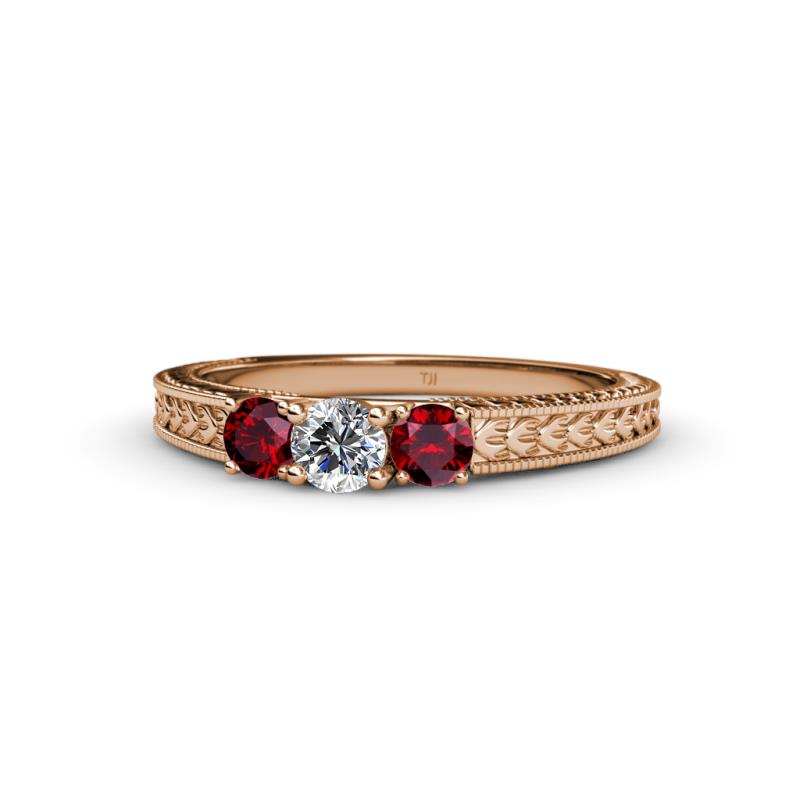 Reveka Ruby and Lab Grown Diamond Three Stone Engagement Ring 