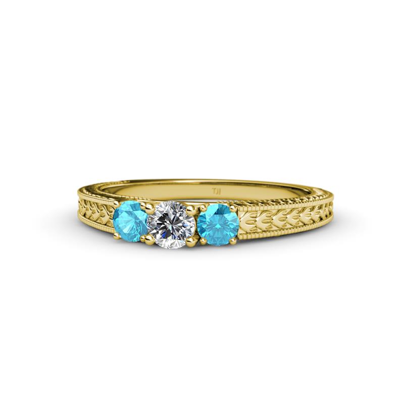 Reveka London Blue Topaz and Lab Grown Diamond Three Stone Engagement Ring 