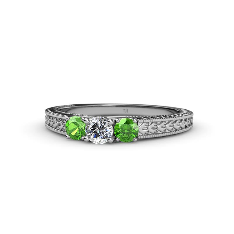 Reveka Green Garnet and Lab Grown Diamond Three Stone Engagement Ring 