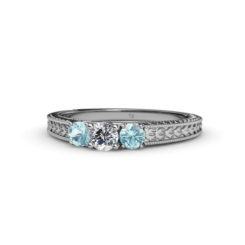 Reveka Aquamarine and Lab Grown Diamond Three Stone Engagement Ring 