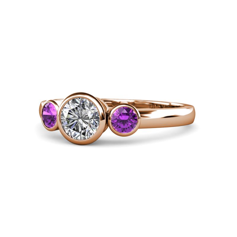Avrit Amethyst and Lab Grown Diamond Three Stone Engagement Ring 