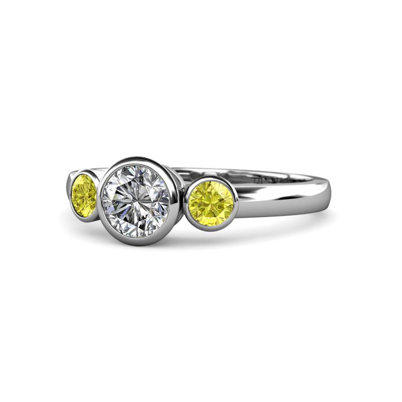 Avrit Yellow Diamond and White Lab Grown Diamond Three Stone Engagement Ring 