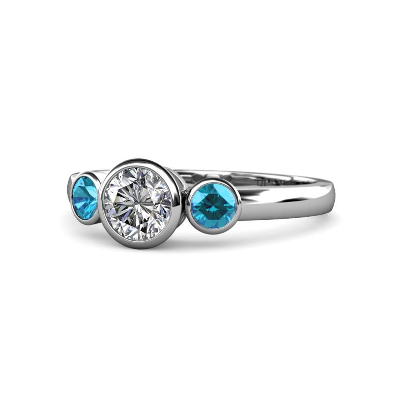Avrit London Blue Topaz and Lab Grown Diamond Three Stone Engagement Ring 